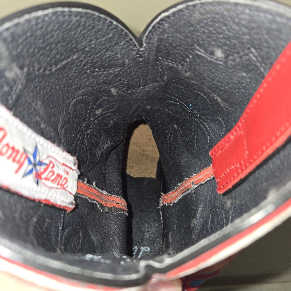 Vintage Tony Lama Black Red White Blue Flower Western Leather Boots Size 7 - Picture 14 of 16